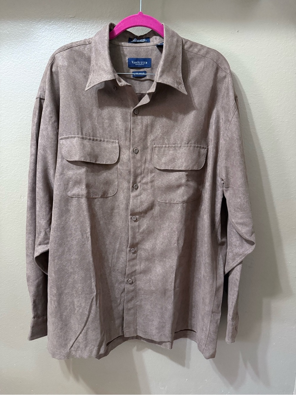 VAN HEUSEN ‘Soft Suade’ Taupe Long Sleeve Button-down Shirt
